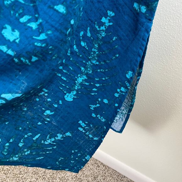 NEW Coldwater Creek Gauze Caftan Size XL Teal Batik Brushstroke Lagenlook Cotton - Picture 7 of 15